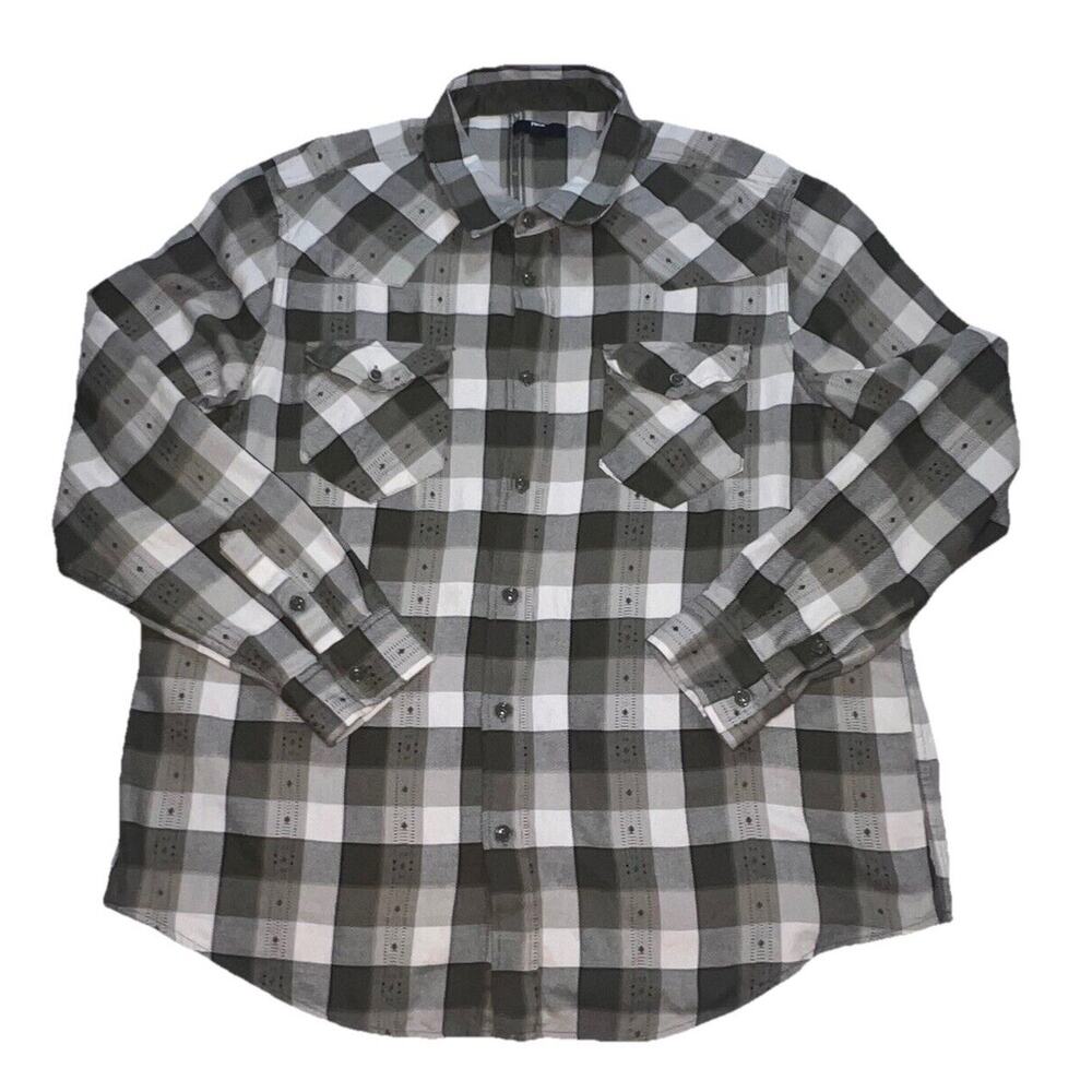 Frye Flannel Shirt Men Size XXL Green Plaid Button Up Long Sleeve Pockets Casual